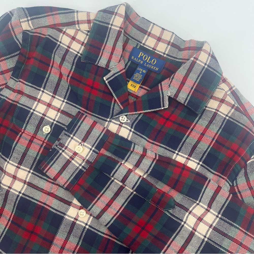 NWT Polo Ralph Lauren Holiday Plaid Long Sleeve Button Down Boy's Large 14-16